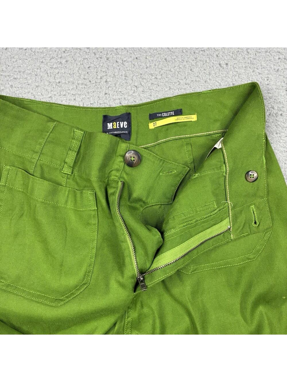 Maeve Anthropologie Colette Pants Womens 27 Green Linen Wide Leg High Rise - Picture 12 of 15